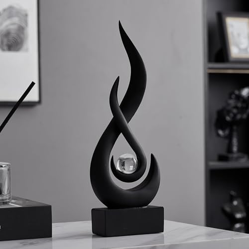 Flame Sculpture Modern Resin Decor Statue with Glass Sphere