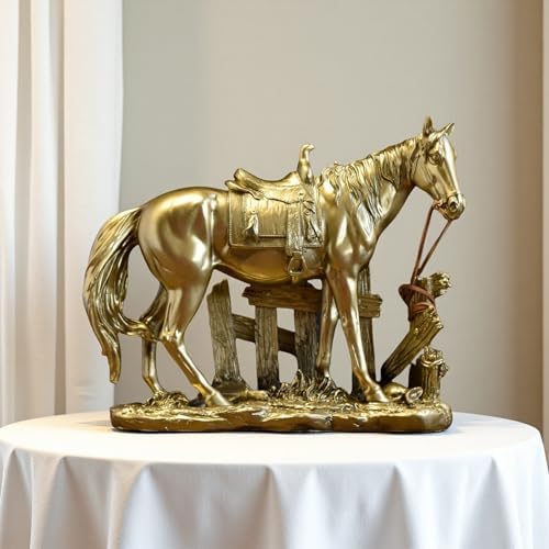 Golden Horse Statue Resin Sculpture Collectible Decor