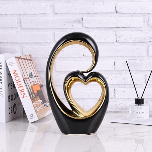 LCCCK Black and Gold Heart Sculpture Couple Decor