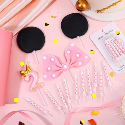 Czlotyh Mouse Cake Candles Pink Bow and Ears Decor 1