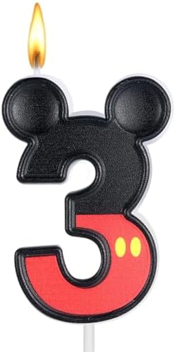 Red Number 3 Birthday Candle with Mouse Ears Design
