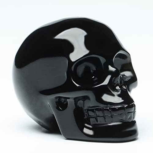 2 Natural Black Obsidian Crystal Skull Statue