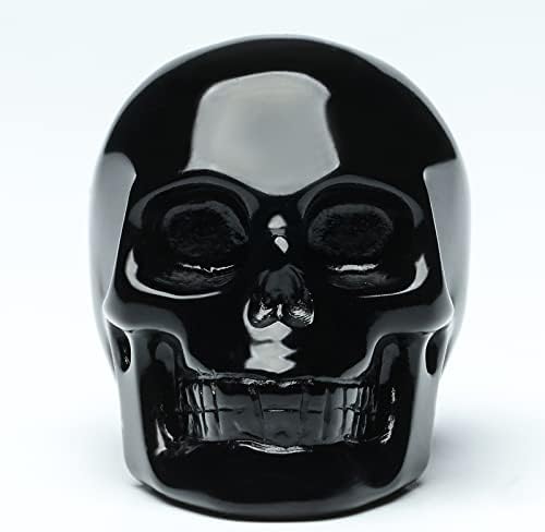 2 Natural Black Obsidian Crystal Skull Statue