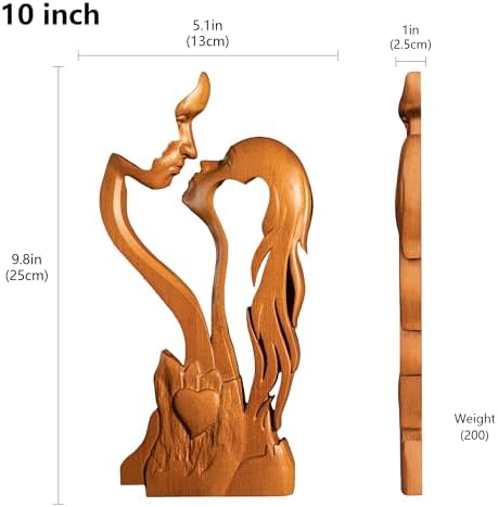 Wooden Kissing Couple Ornament - 10 Inch Romantic Statue