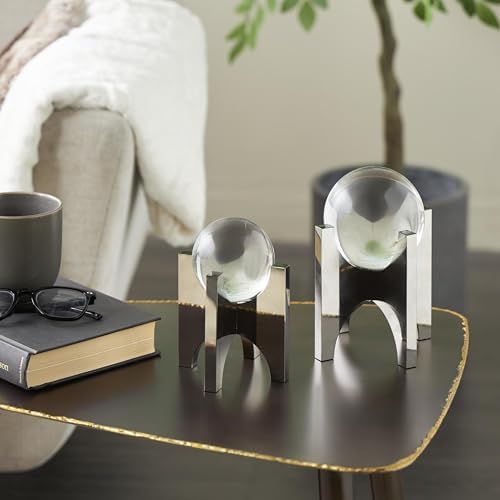 Deco 79 Glass Orb Sculpture Set of 2 with Silver X Holder