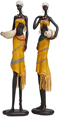 Deco 79 Yellow African Woman Statues Set of 2