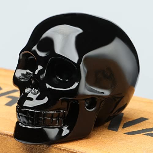 2 Natural Black Obsidian Crystal Skull Statue