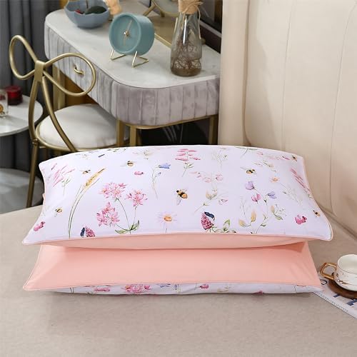 RYNGHIPY Egyptian Cotton King Pillowcases with Floral Bees Print