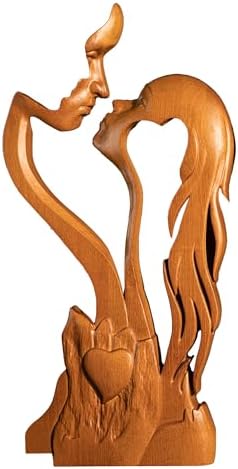 Wooden Kissing Couple Ornament - 10 Inch Romantic Statue