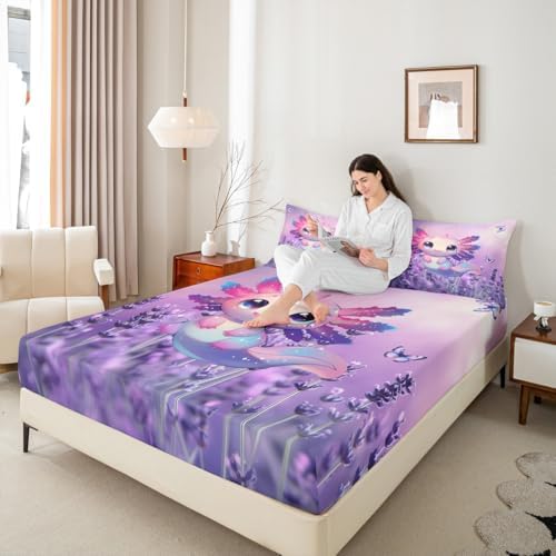 Castle Fairy Axolotl Bed Sheet Set Purple Lavender