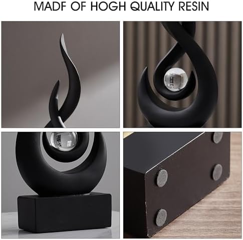 Flame Sculpture Modern Resin Decor Statue with Glass Sphere