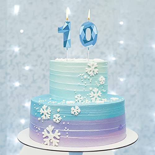 Nuanchu 10th Birthday Candles Blue 3D Diamond Shape