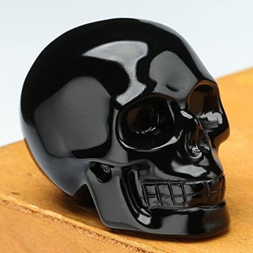 2 Natural Black Obsidian Crystal Skull Statue