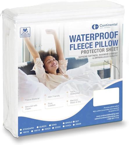 Continental Bedding Zippered Fleece Pillow Protector Queen Size