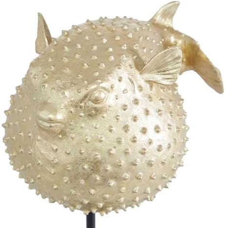 Deco 79 Gold Blowfish Sculpture with Stand