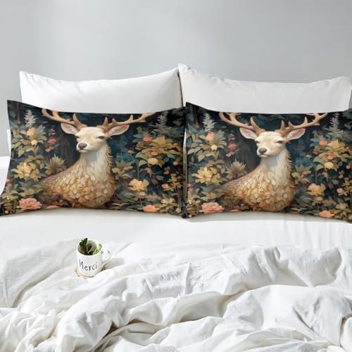 Homewish Wild Deer Fitted Sheet Twin Size Pink Floral