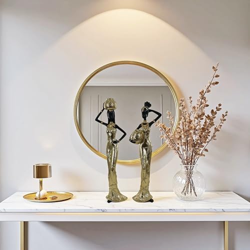 Set of 2 Gold Resin African Women Statues