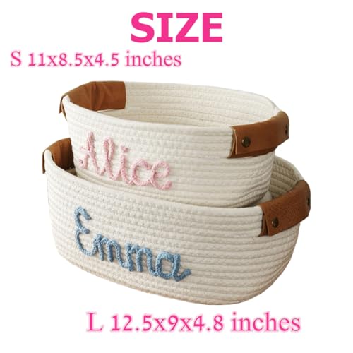Personalized Leather Baby Shower Basket with Cotton Rope Handles