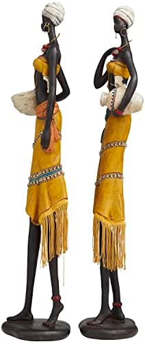 Deco 79 Yellow African Woman Statues Set of 2