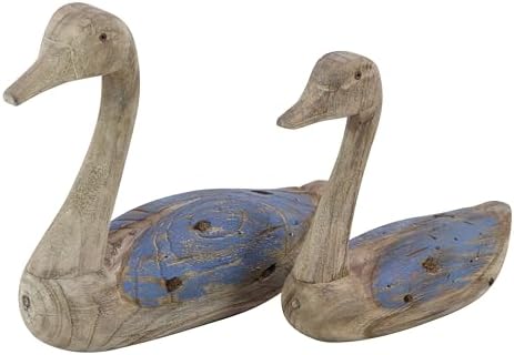 Deco 79 Wood Duck Sculpture Home Decor Set of 2
