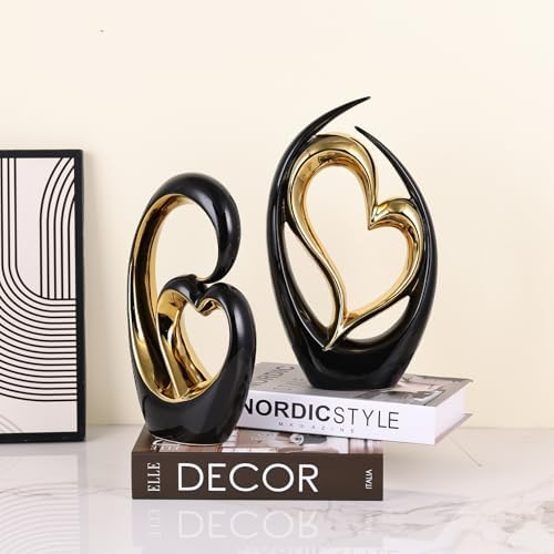 LCCCK Black and Gold Heart Sculpture Couple Decor
