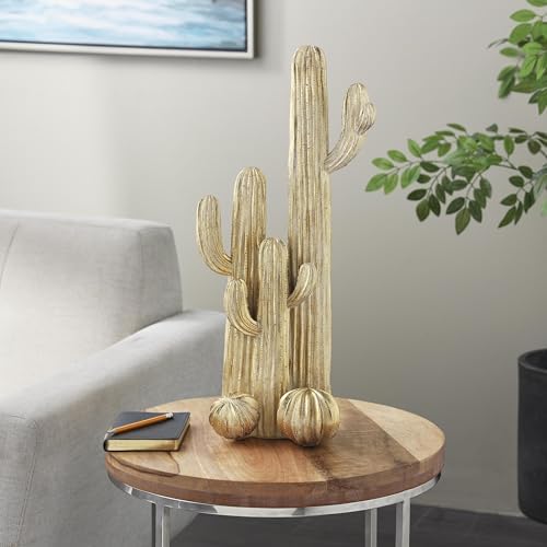 Deco 79 Gold Resin Cactus Sculpture 10 x 7 x 23