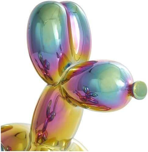 Deco 79 Ceramic Dog Balloon Statues with Rainbow Finish Set of 2