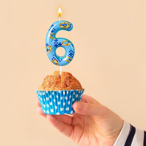 Blue Gold Number 6 Birthday Candle for Boys and Girls