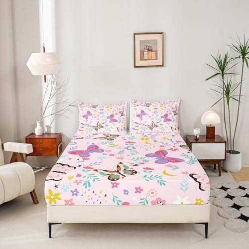 Castle Fairy Colorful Butterfly Twin Fitted Sheet Set