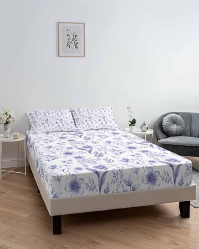 King Fitted Sheet Deep Pocket with Elastic and 2 Pillowcases