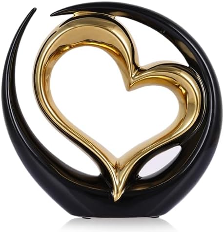 Black and Gold Heart Porcelain Sculpture - Elegant Home Decor