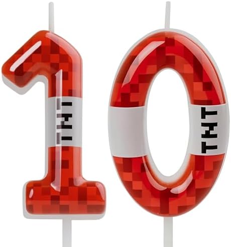 TNT Birthday Candles Number 10 with Red Pixel Design