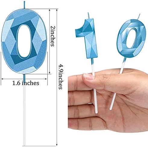 Nuanchu 10th Birthday Candles Blue 3D Diamond Shape