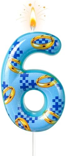Blue Gold Number 6 Birthday Candle for Boys and Girls