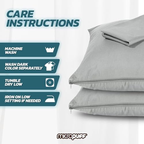 Micropuff Zippered Pillow Protectors Queen 20x30 4 Pack Gray
