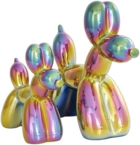 Deco 79 Ceramic Dog Balloon Statues with Rainbow Finish Set of 2