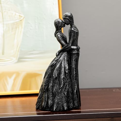 Prettidecor Kissing Love Couple Statue Black Figurine