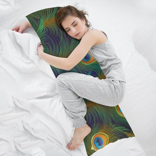 Peacock Feathers Pattern Body Pillow Cover with Zipper 20x54