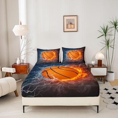 Manfei 3D Fire Water Basketball Bed Sheet Set Twin Size