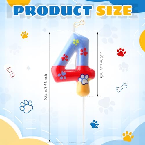 Red Yellow Blue Dog Paw Cake Topper for Kids