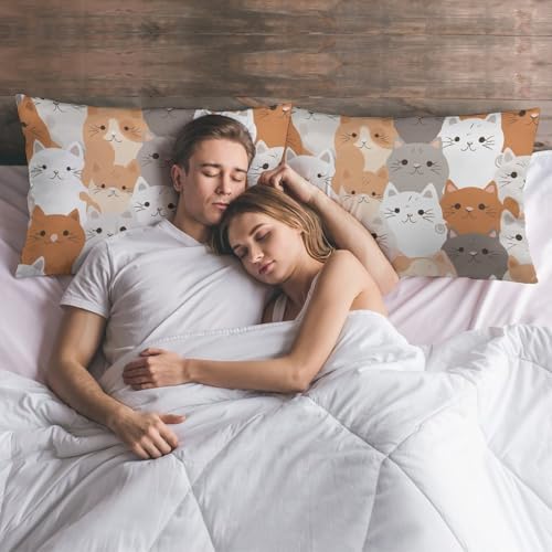 Orange Cats Pillowcase with Zipper Breathable Cooling Throw Cover