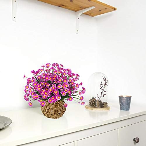 TEMCHY 8 Bundles Artificial Fushia Daisies for Decor