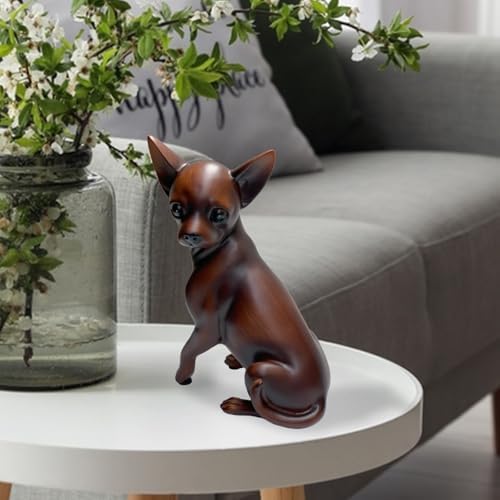 Wood Grain Chihuahua Dog Sculpture Handcrafted Home Decor