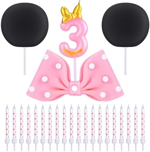 Czlotyh Mouse Cake Candles Pink Bow Ears Decor 3rd Birthday