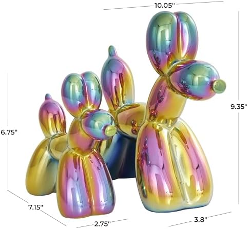 Deco 79 Ceramic Dog Balloon Statues with Rainbow Finish Set of 2