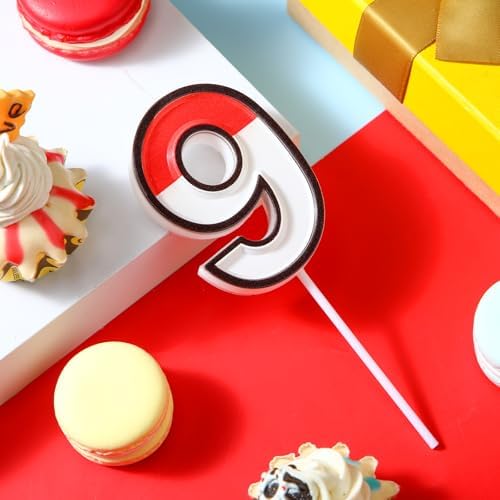 Cartoon Red White Numeral Birthday Cake Topper Number 9