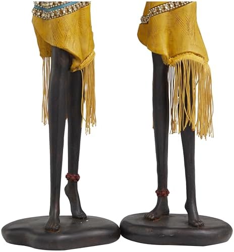 Deco 79 Yellow African Woman Statues Set of 2
