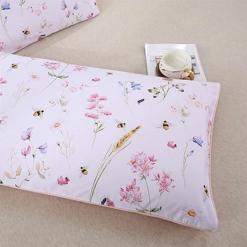 RYNGHIPY Egyptian Cotton King Pillowcases with Floral Bees Print