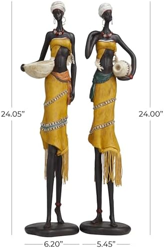 Deco 79 Yellow African Woman Statues Set of 2