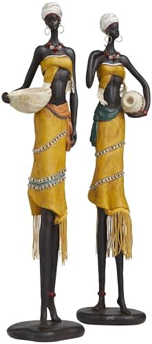 Deco 79 Yellow African Woman Statues Set of 2